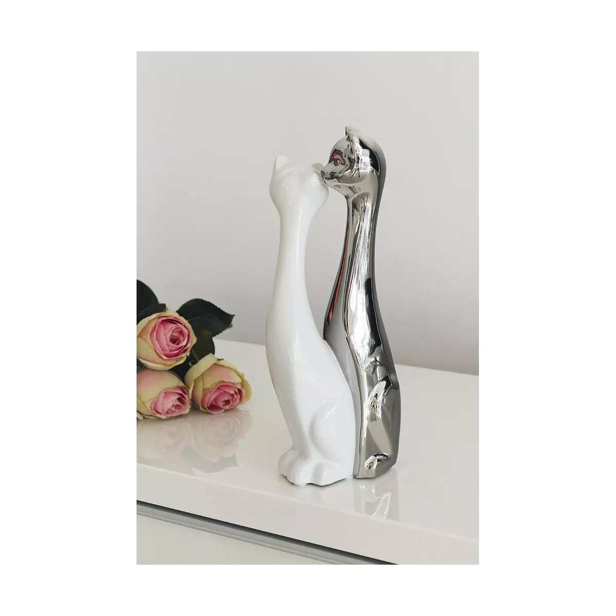 Sculpture Couple Chat Flores H.30