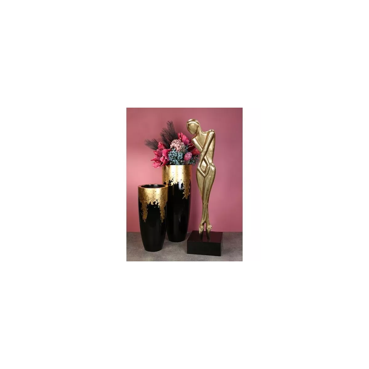 Vase Résine Cône Noir/Or h.76