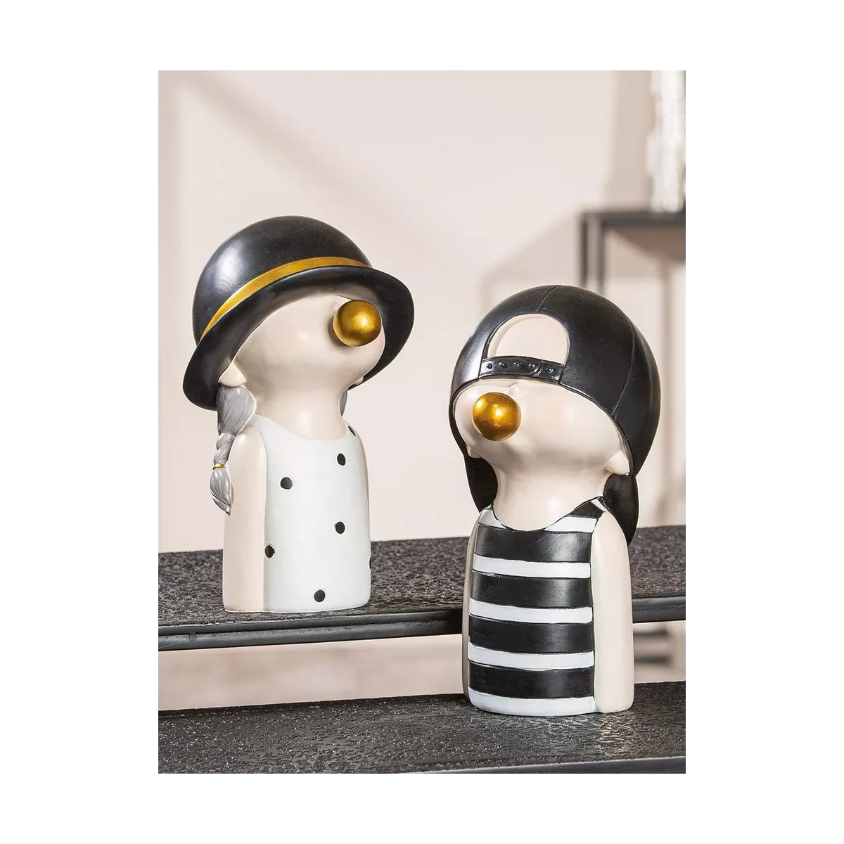 Statue Fille  Blanc et Noir h25