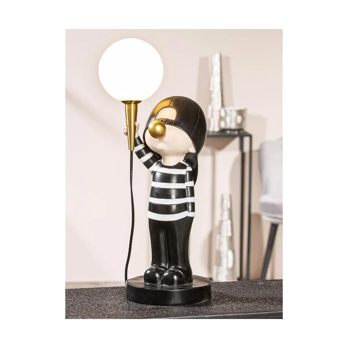 Lampe Garcon Bubblegum Blanc et Noir H.48