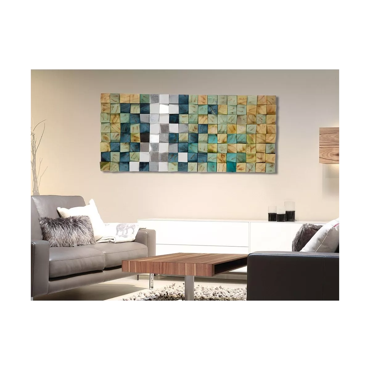 Décoration Yesil en Bois Géométrique 124x55