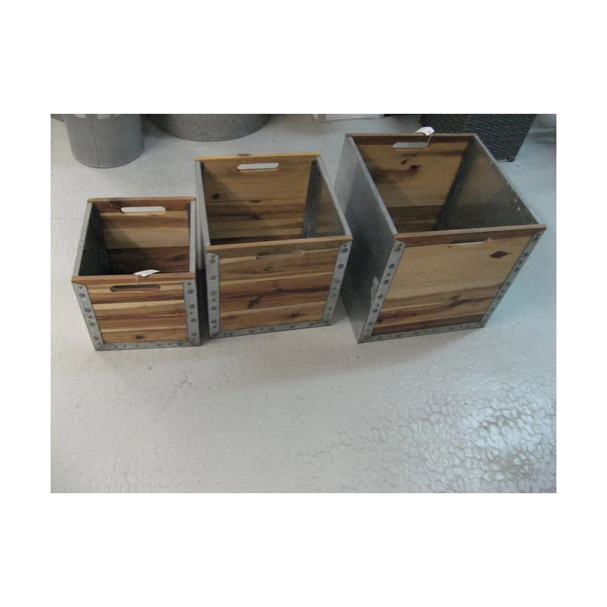 Cache Pot  Zinc et Acacia 32cm