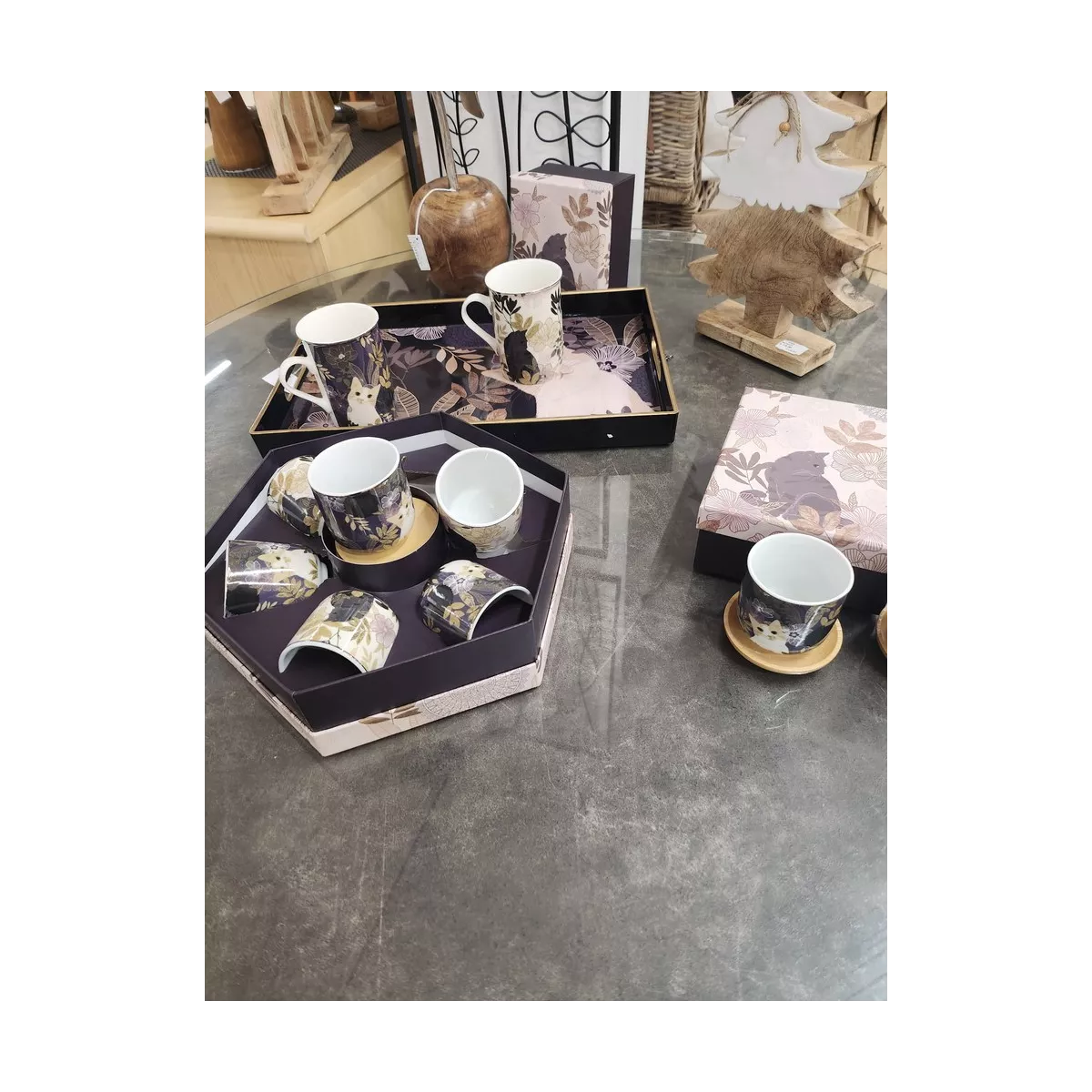 Coffret 2 Tasses et sous tasse Chat Hevea