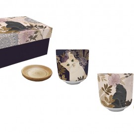 Coffret 2 Tasses et sous tasse Chat Hevea