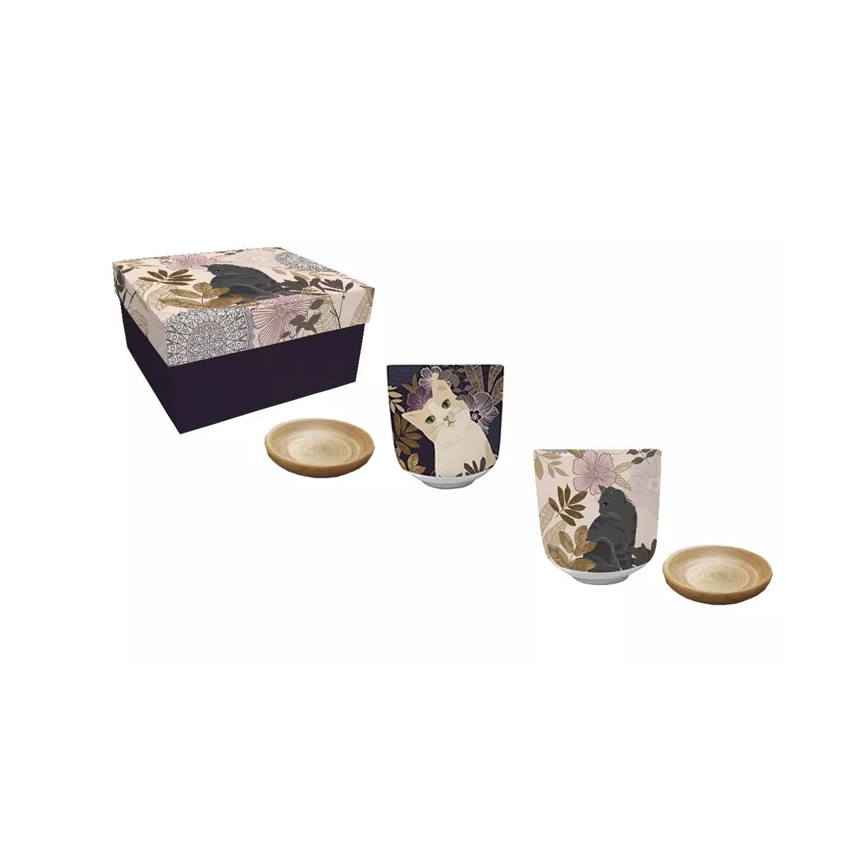 Coffret 2 Tasses et sous tasse Chat Hevea
