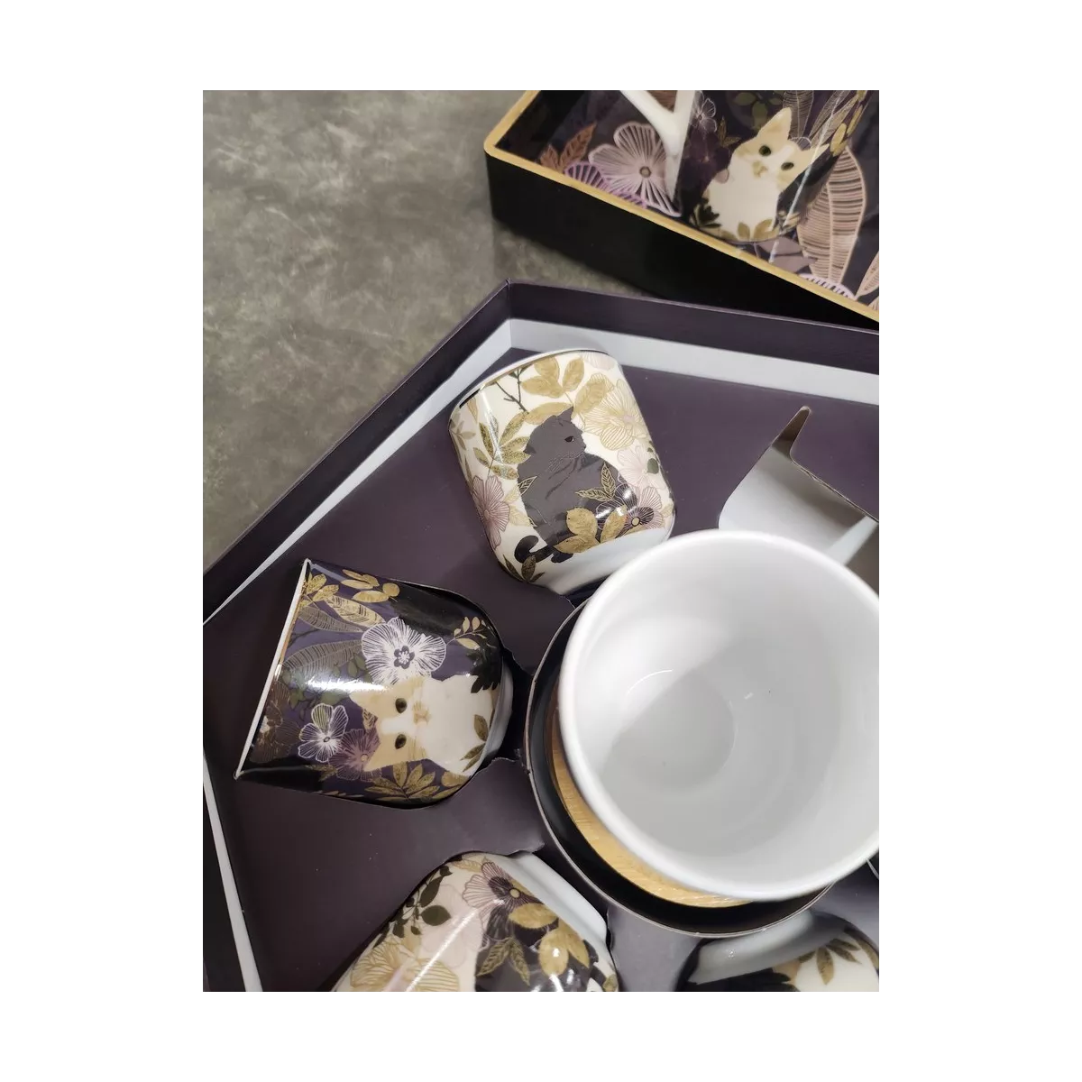 Coffret 6 Tasses et sous tasse Chat Hevea
