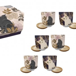 Coffret 6 Tasses et sous tasse Chat Hevea