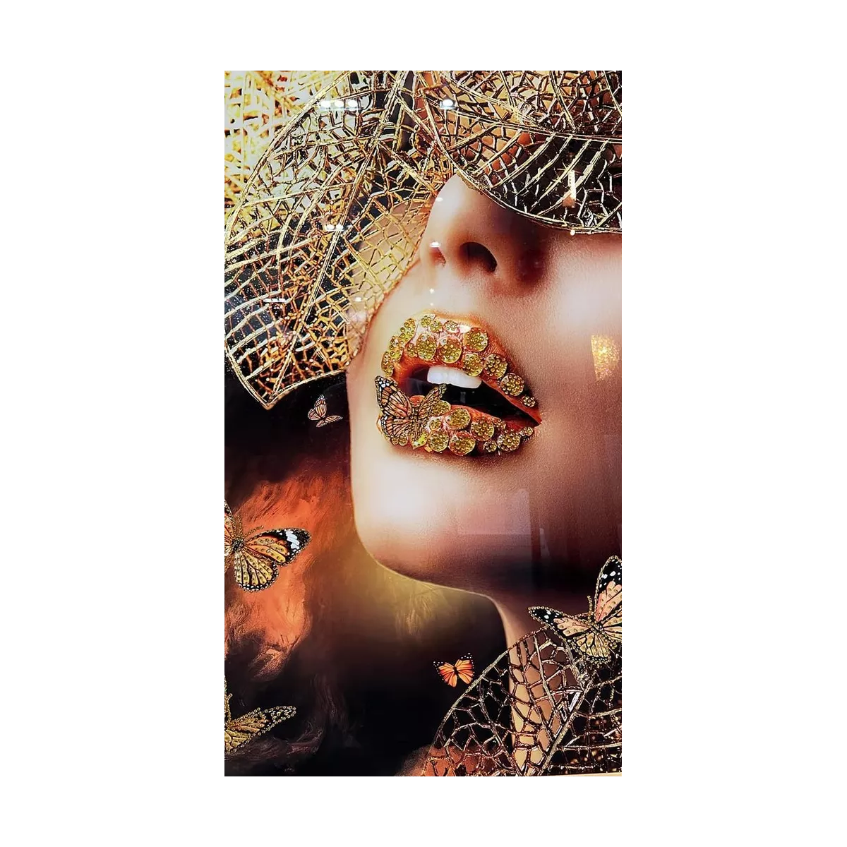 Tableau Femme Papillon Strass 100x100