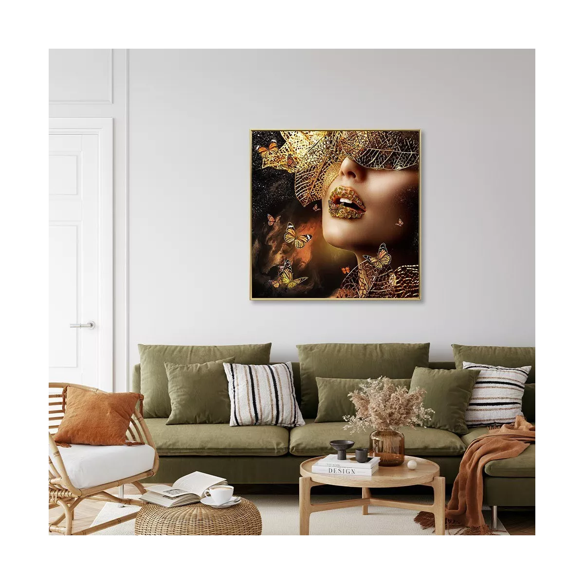 Tableau Femme Papillon Strass 100x100