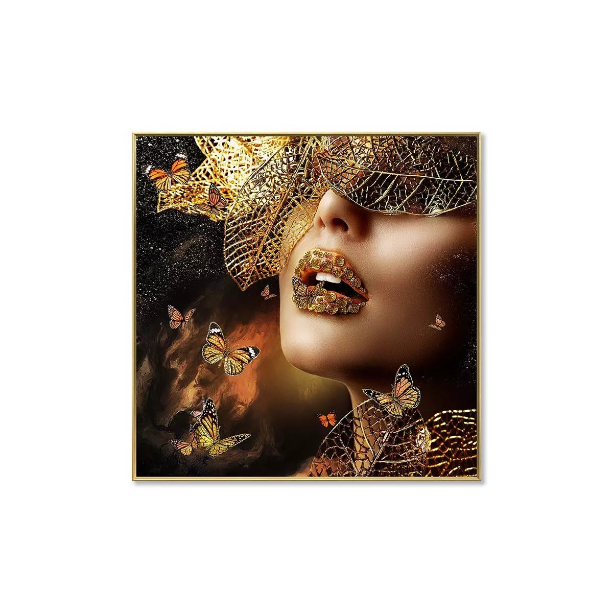 Tableau Femme Papillon Strass 100x100