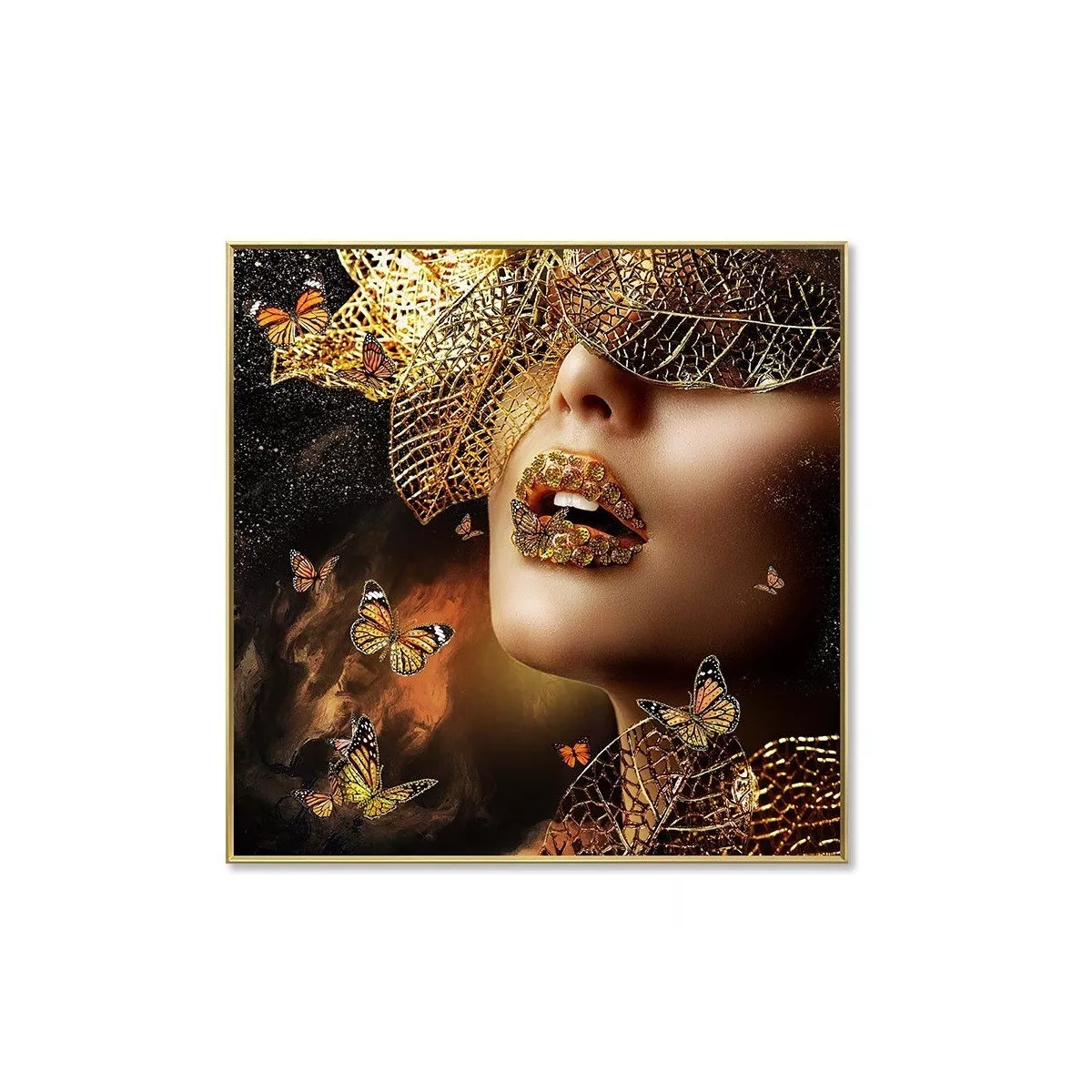 Tableau Femme Papillon Strass 100x100