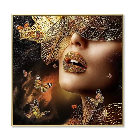 Tableau Femme Papillon Strass 100x100