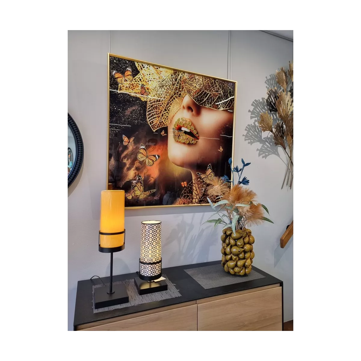 Tableau Femme Papillon Strass 100x100