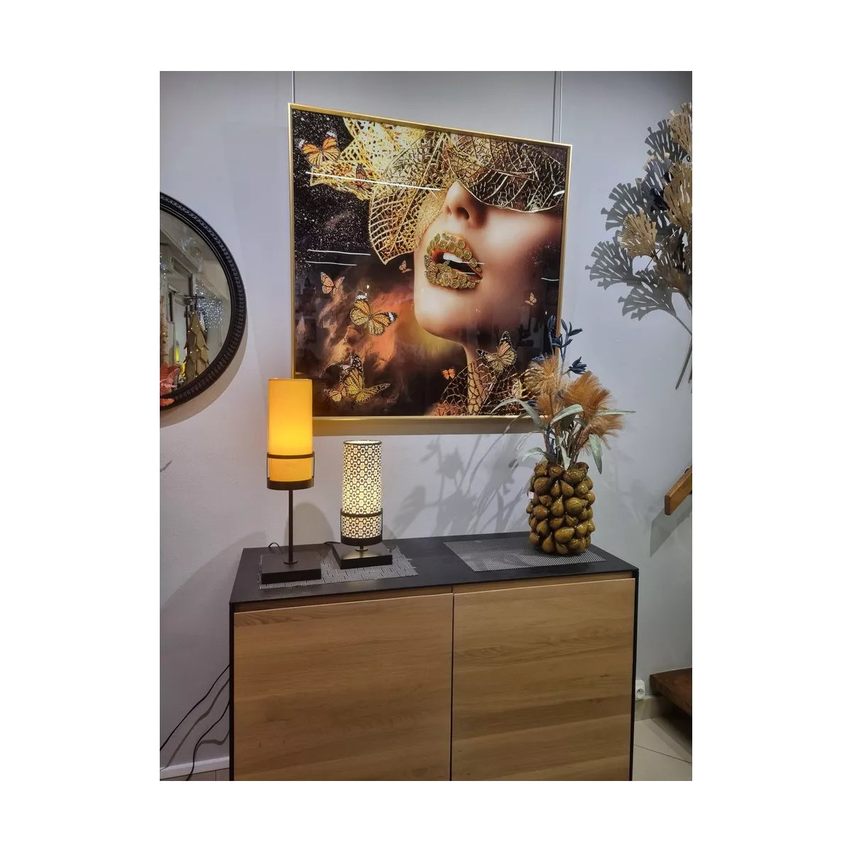 Tableau Femme Papillon Strass 100x100