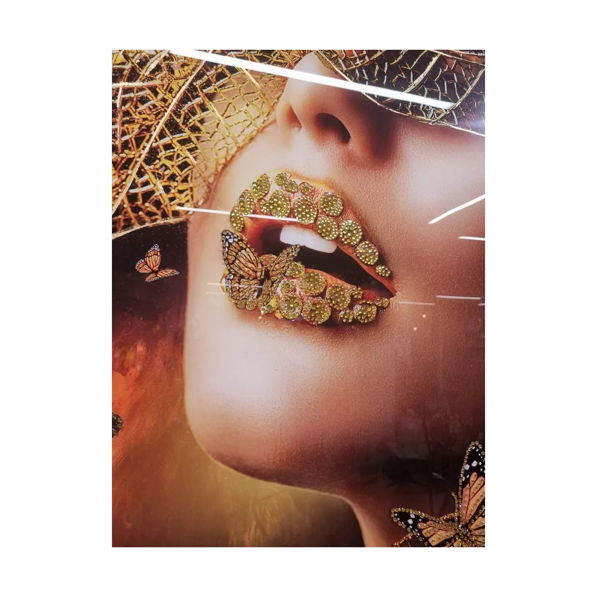 Tableau Femme Papillon Strass 100x100