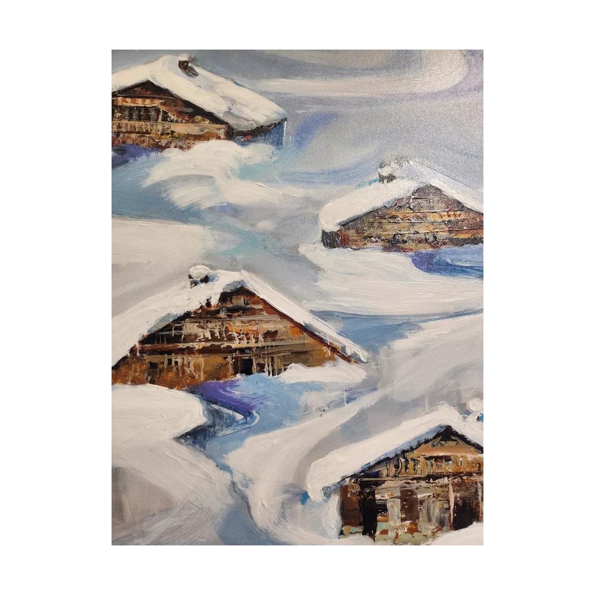 Tableau Chalets sous la neige 50x50