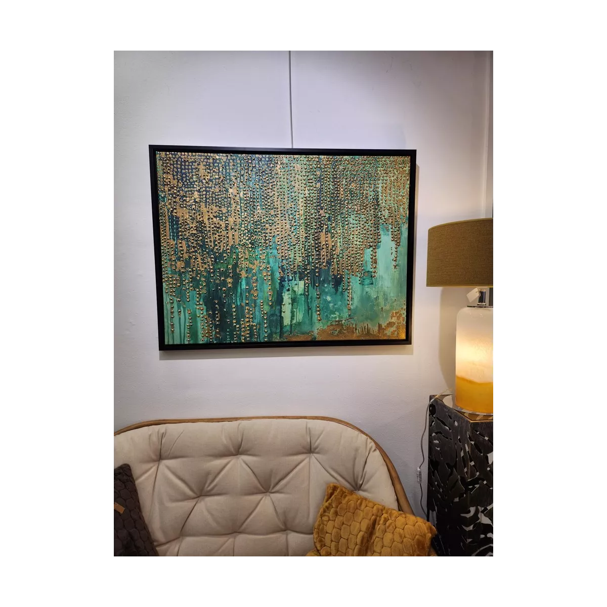 Tableau Abstration Emeraude dorés 100x75