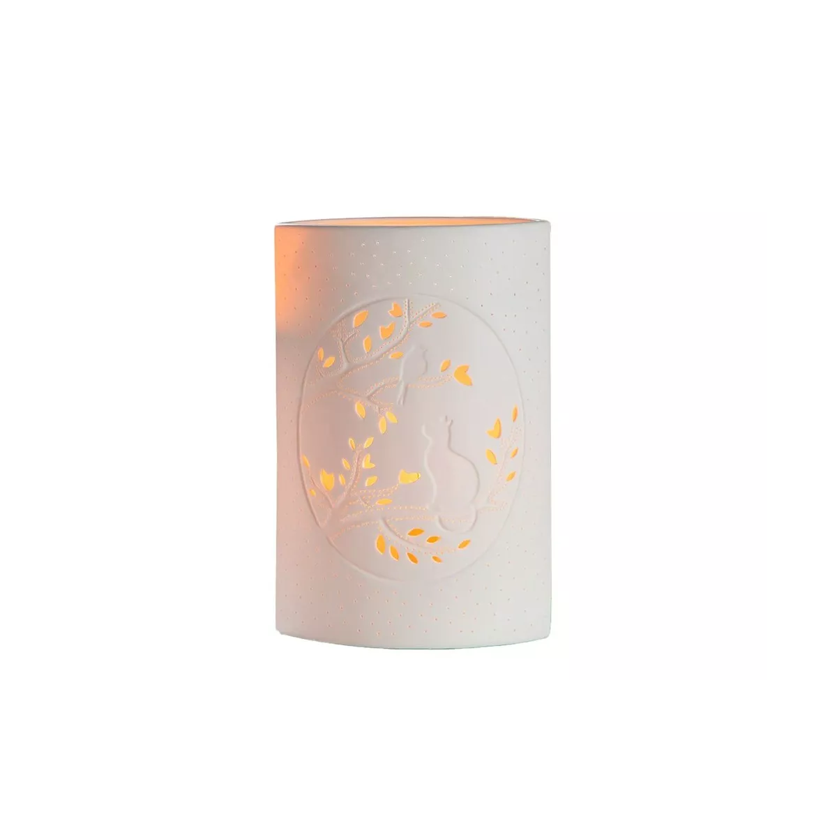 Lampe Porcelaine Chat et Oiseau H.28cm