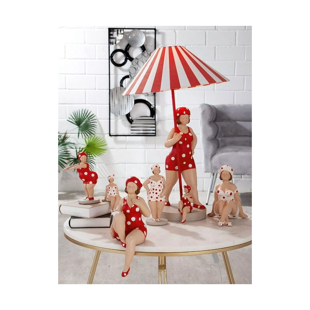 Lampe Becky rouge et blanc H.60cm