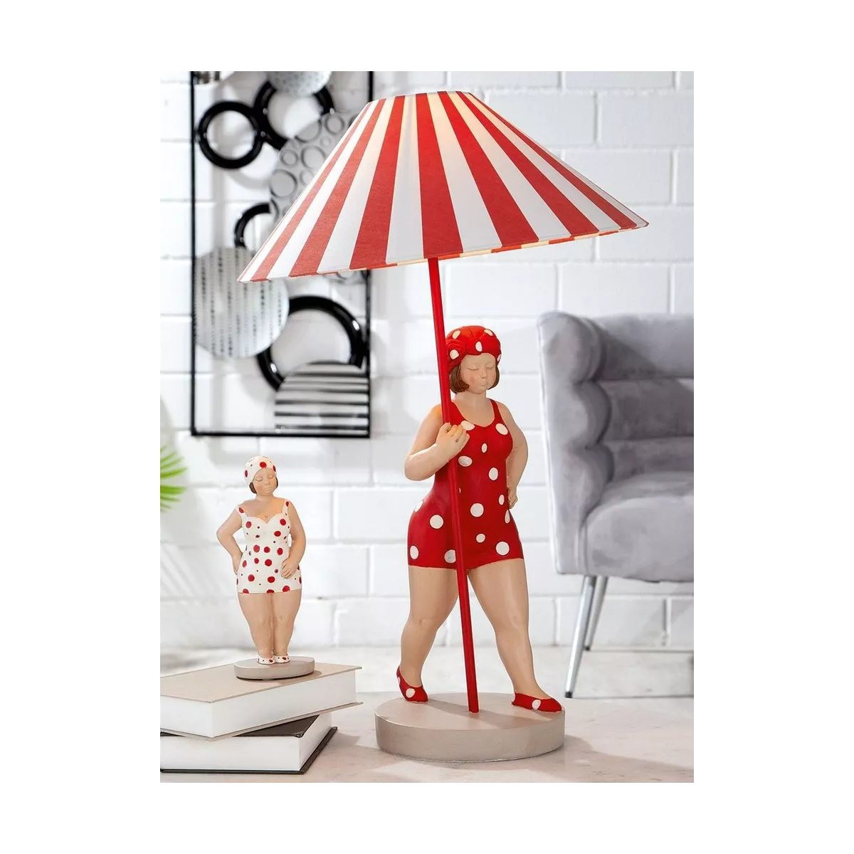 Lampe Becky rouge et blanc H.60cm