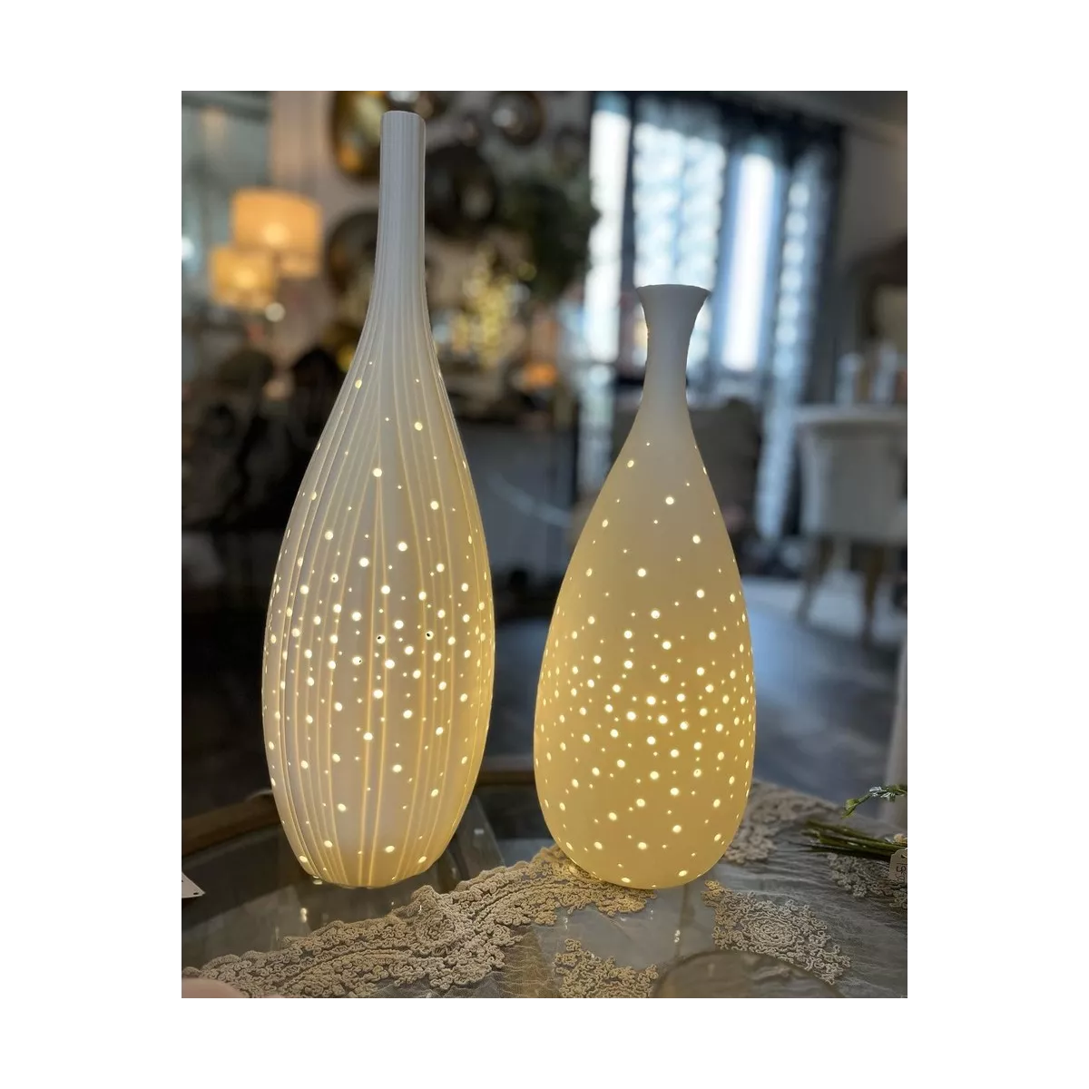 Lampe Porcelaine Bouteille H.42