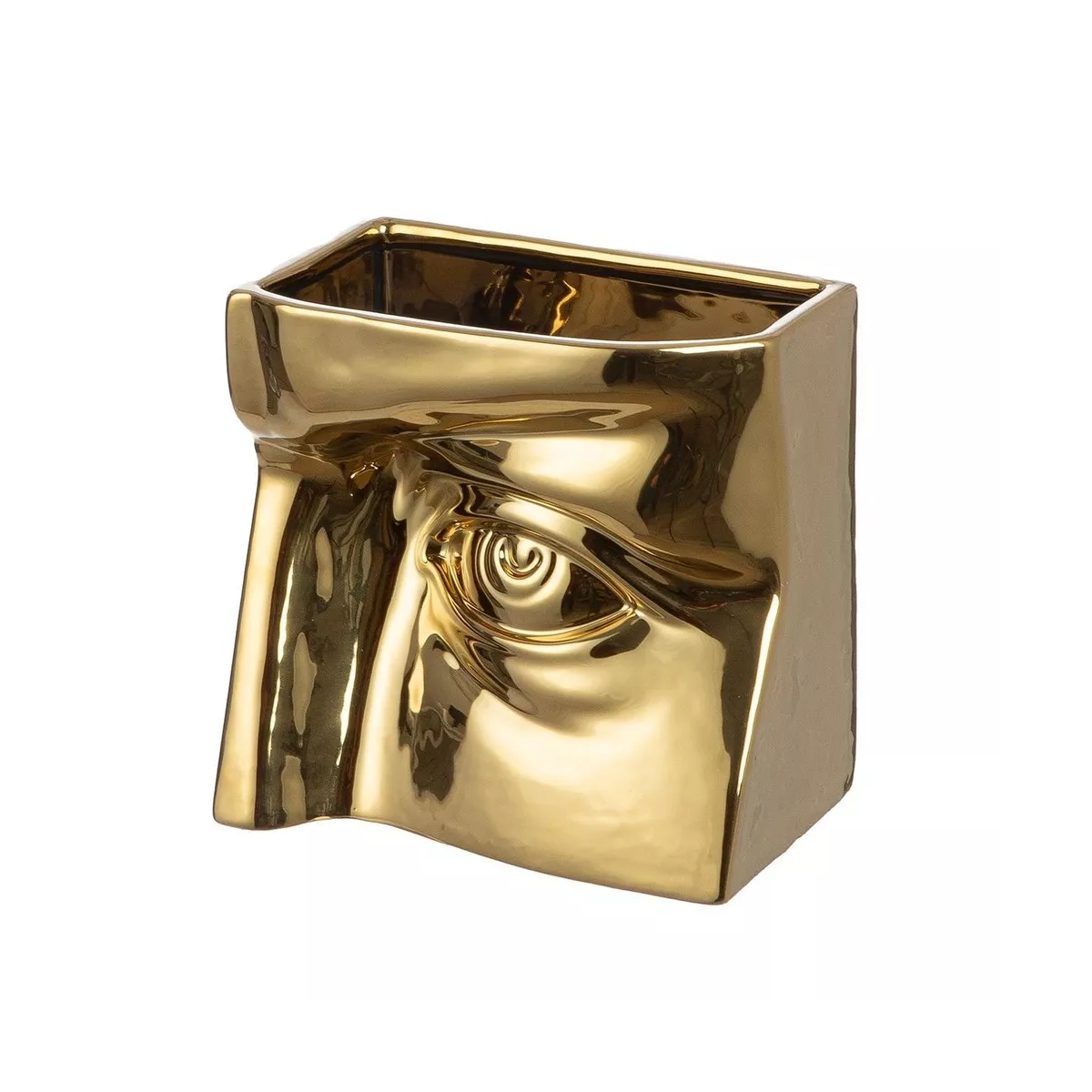 Vase Visage Oeil Doré H.16cm