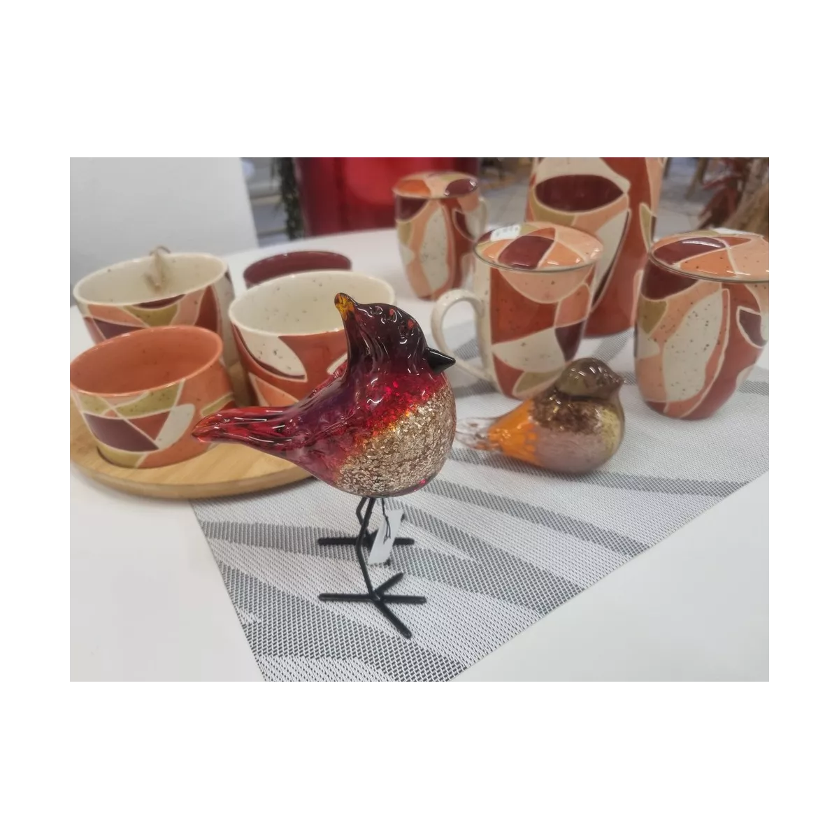 Oiseau sur pied Crete rouge 14x7