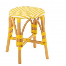 Tabouret Bistrot Rotin Jaune et Blanc