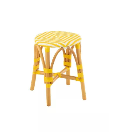 Tabouret Bistrot Rotin Jaune et Blanc