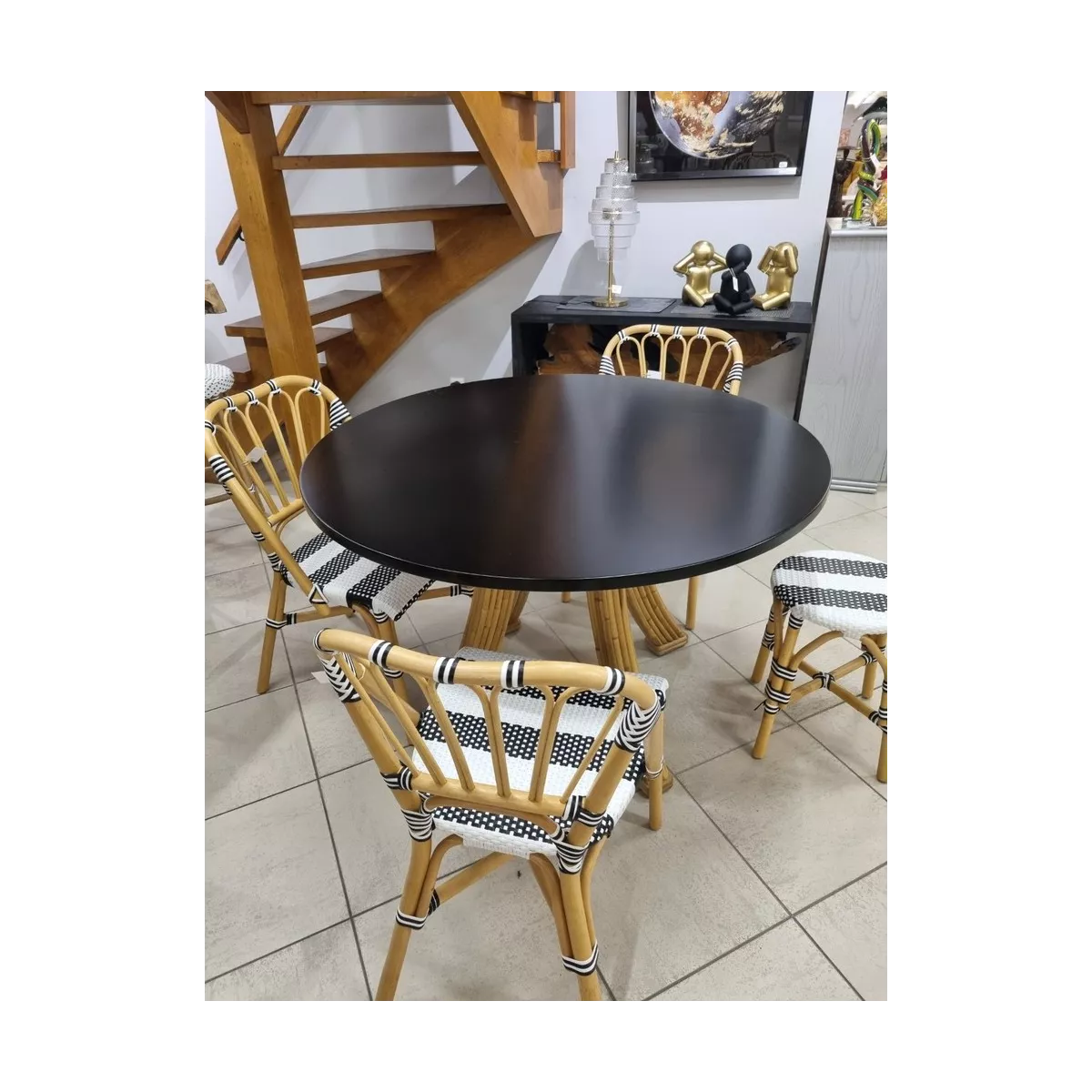 Tabouret Bistrot Jili Rotin Noir et Blanc