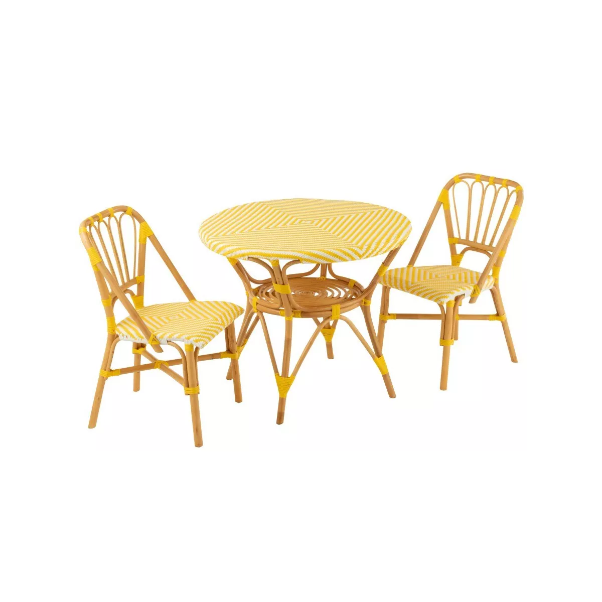 Table Bistrot Rotin Jili Jaune et Blanc 90cm