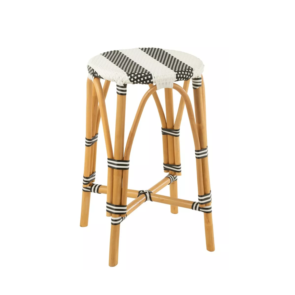 Tabouret de bar Bistrot Jili Rotin Noir et Blanc