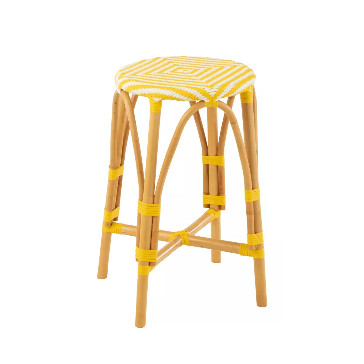 Tabouret de bar Bistrot Jili Rotin Jaune et Blanc