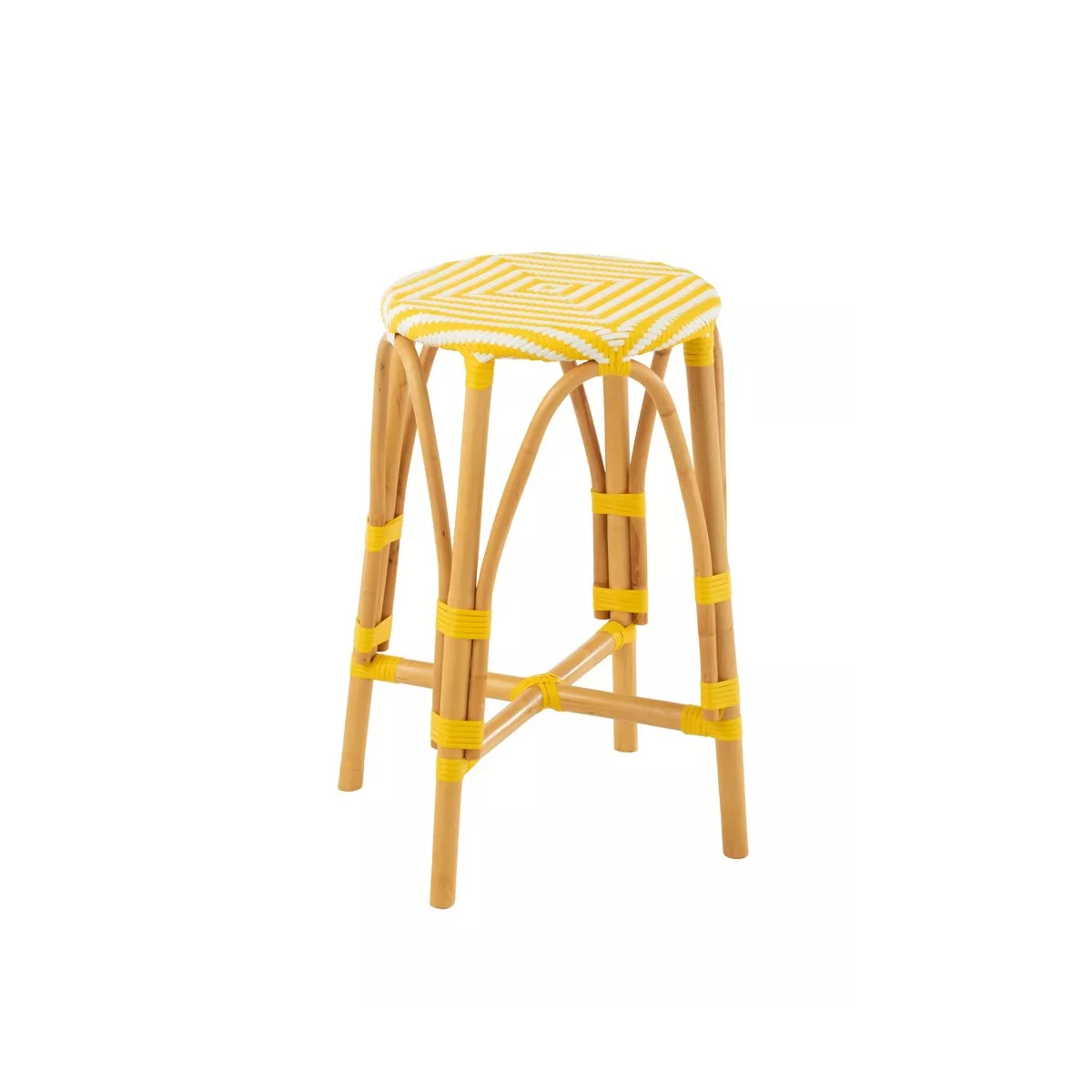 Tabouret de bar Bistrot Jili Rotin Jaune et Blanc