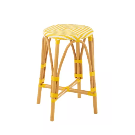 Tabouret de bar Bistrot Rotin Jaune et Blanc