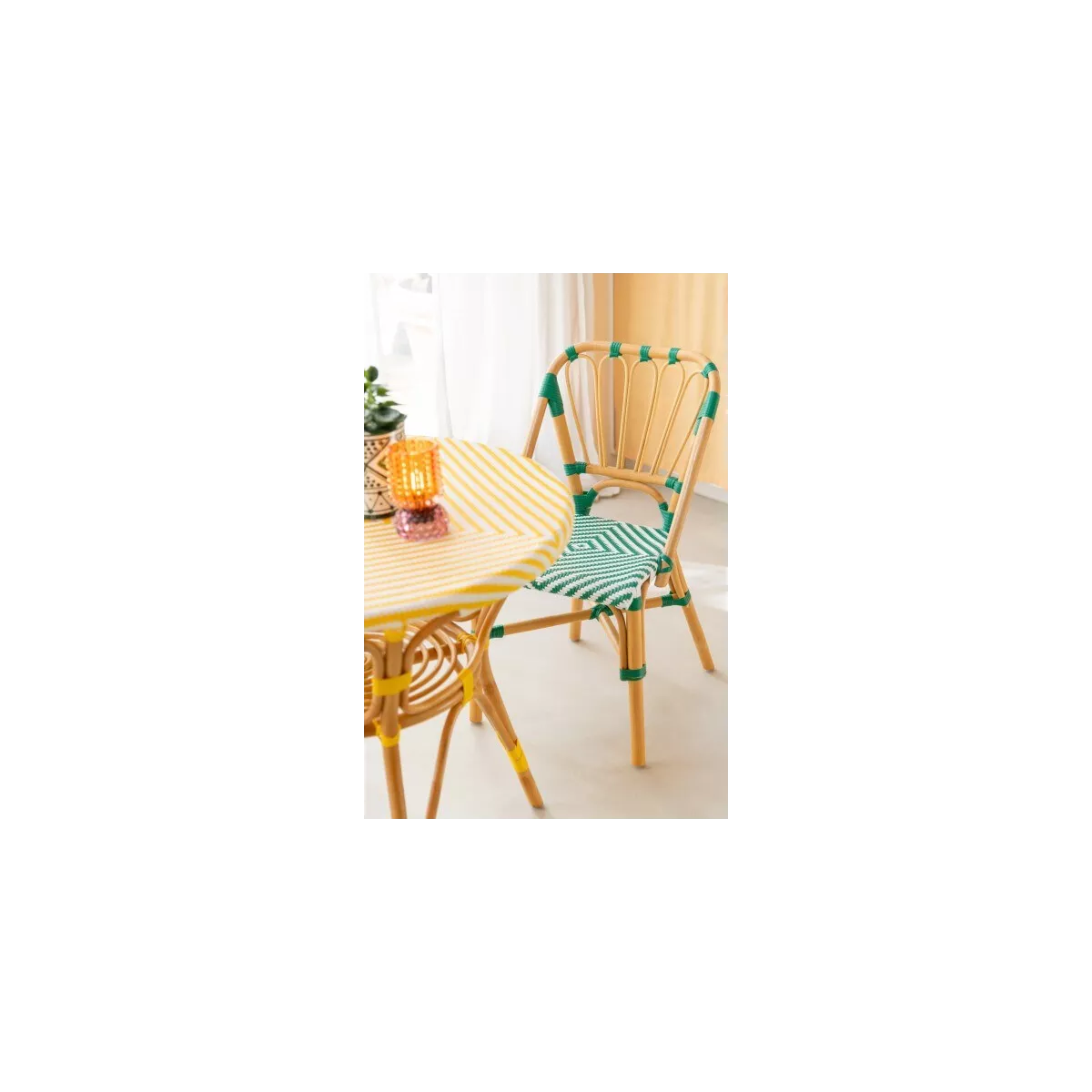 Chaise Bistrot Jili Rotin Vert et Blanc