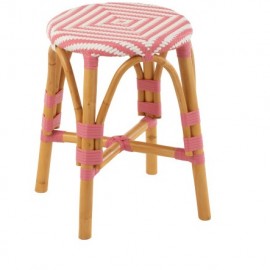 Tabouret Bistrot Jili Rotin Rose et Blanc