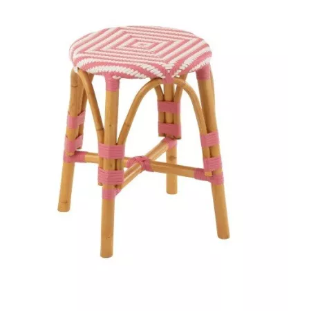 Tabouret Bistrot Jili Rotin Rose et Blanc