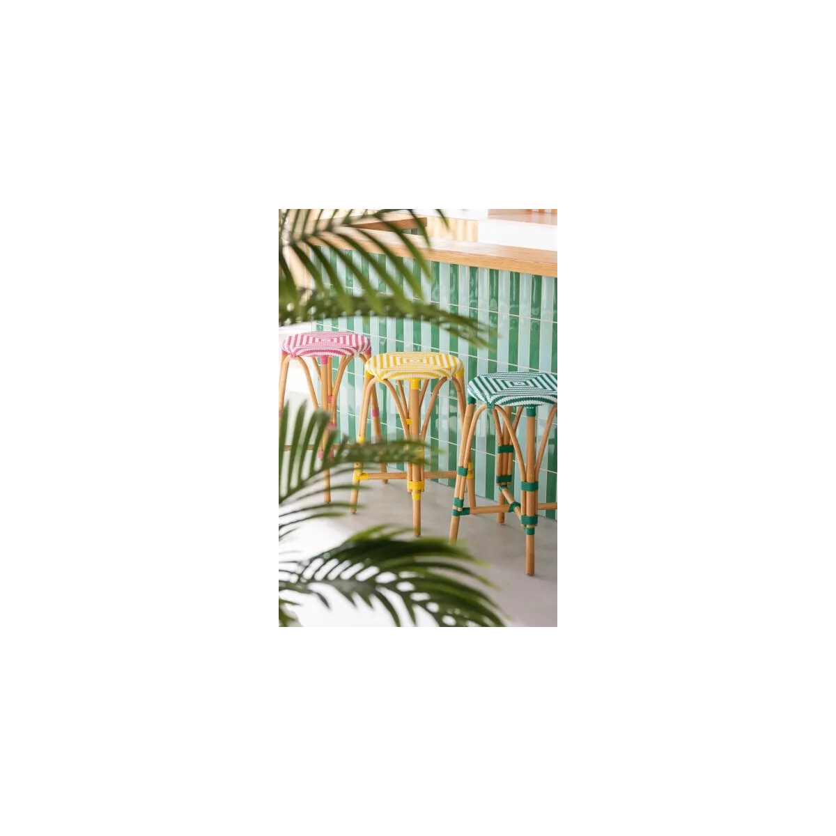Tabouret Bistrot Jili Rotin Rose et Blanc