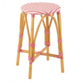 Tabouret de bar Bistrot Jili Rotin Rose et Blanc