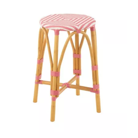 Tabouret de bar Bistrot Jili Rotin Rose et Blanc