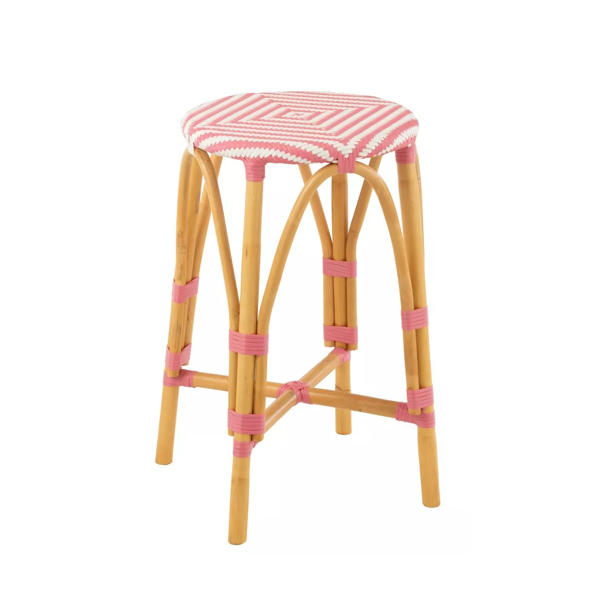 Tabouret de bar Bistrot Jili Rotin Rose et Blanc