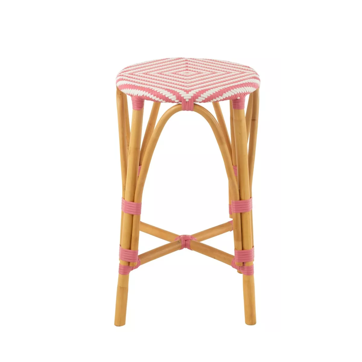 Tabouret de bar Bistrot Jili Rotin Rose et Blanc