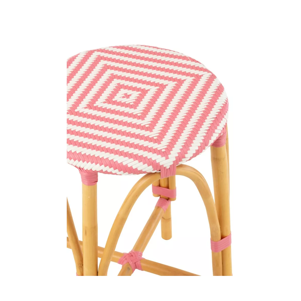Tabouret de bar Bistrot Jili Rotin Rose et Blanc