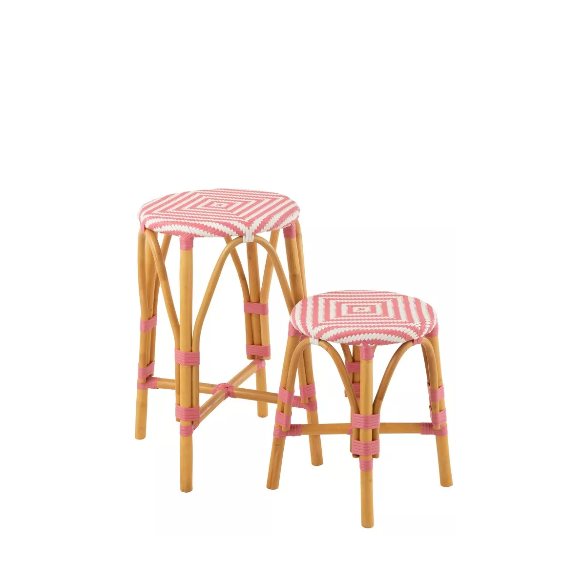 Tabouret de bar Bistrot Jili Rotin Rose et Blanc