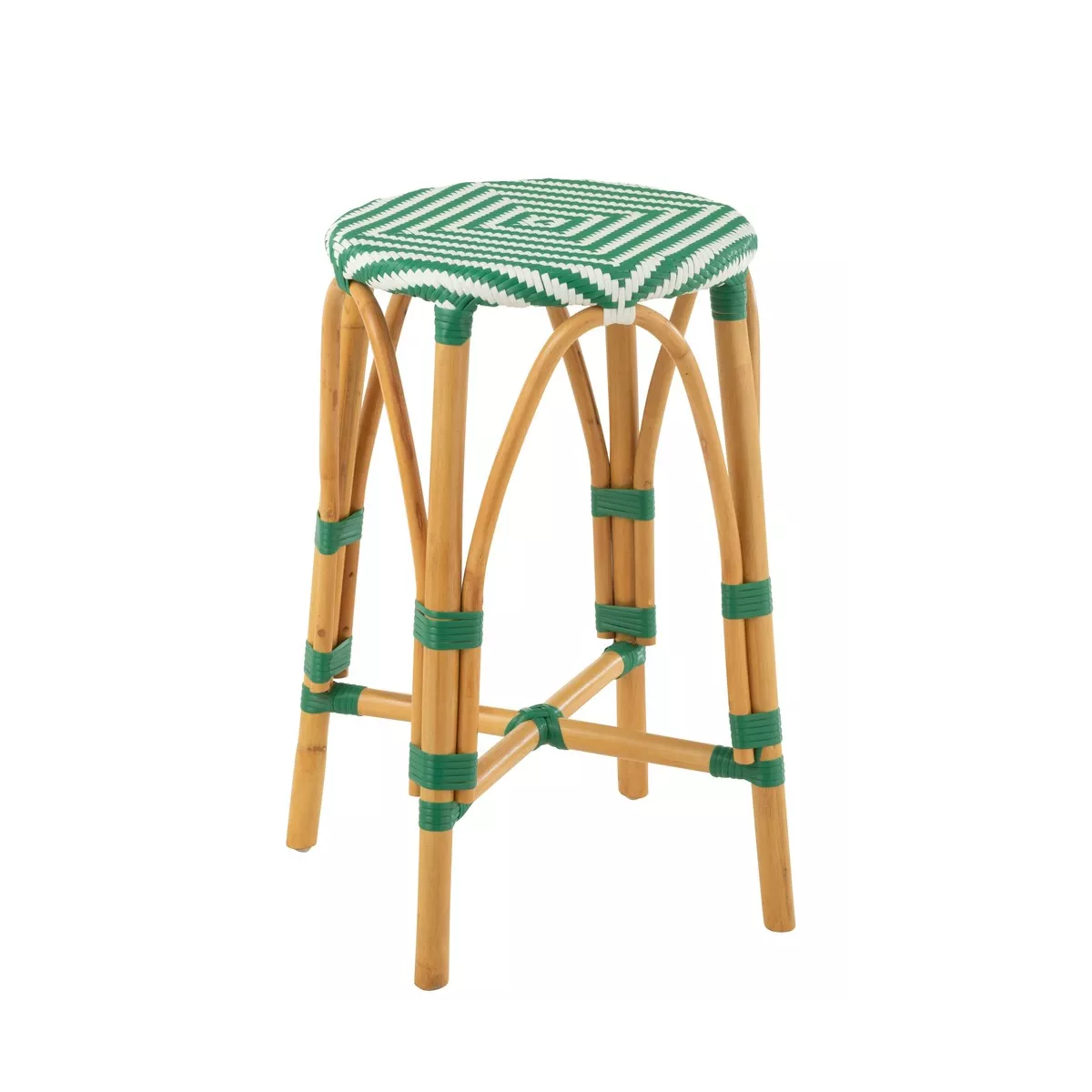Tabouret de bar Bistrot Jili Rotin Vert et Blanc