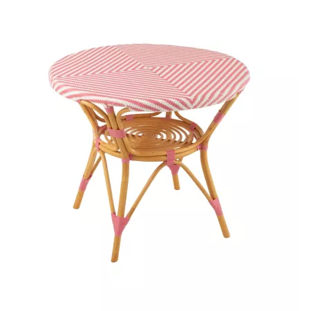 Table Bistrot Rotin Jili Rose et Blanc 90cm
