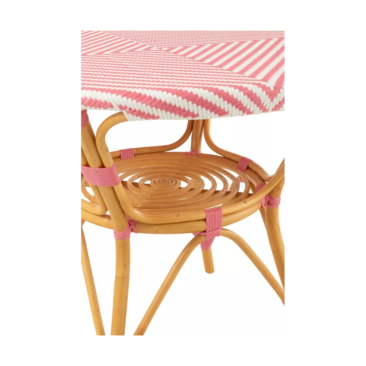 Table Bistrot Rotin Jili Rose et Blanc 90cm