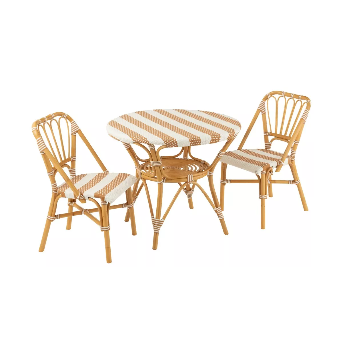 Table Bistrot Rotin Jili Beige et Blanc 90cm
