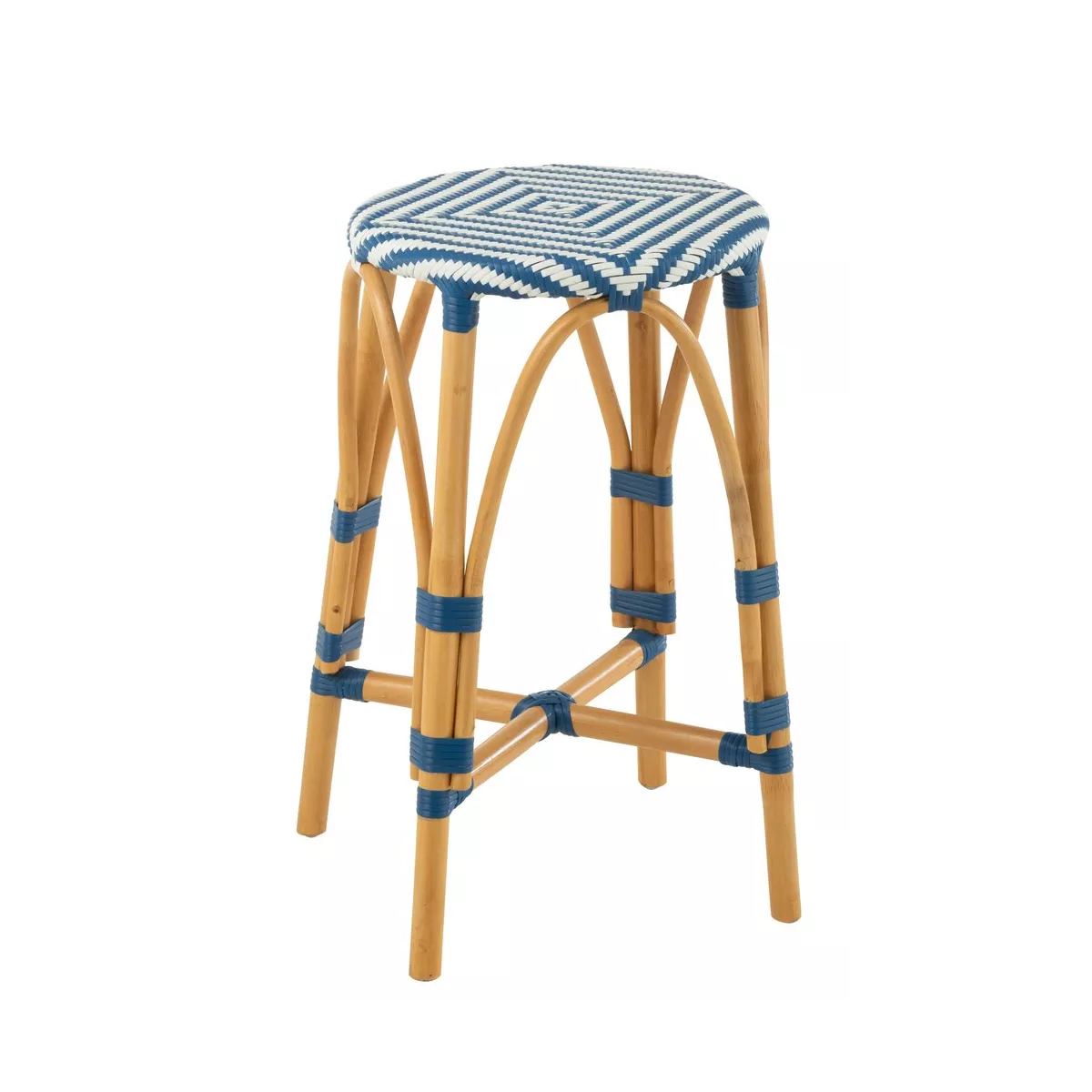 Tabouret de bar Bistrot Jili Rotin Bleu et Blanc